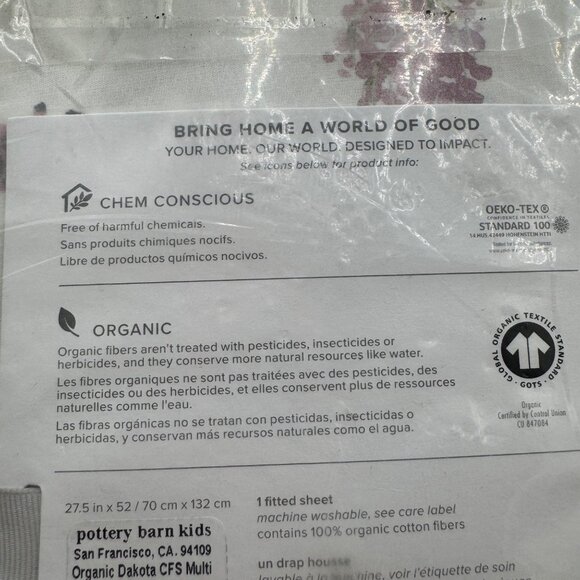 Pottery Barn Dakota fitted Baby Crib Sheet Organic new in package - Picture 7 of 10